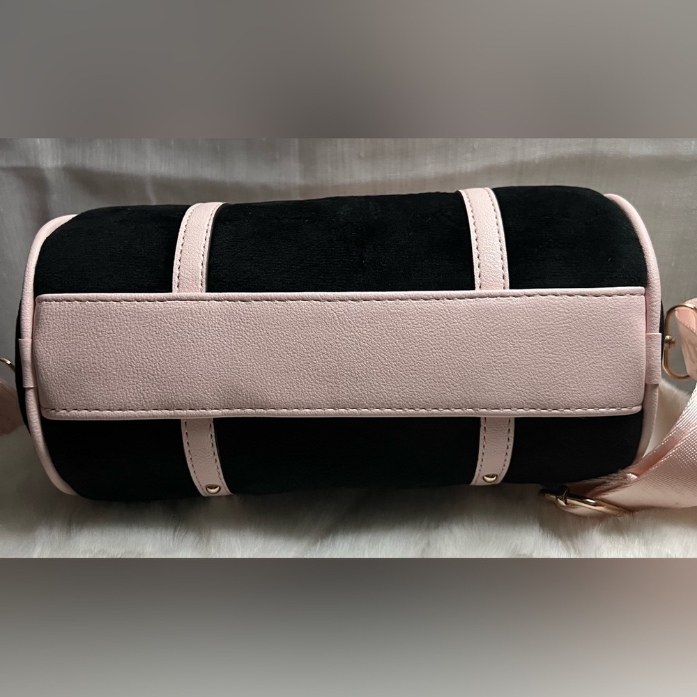 NEW Juicy Couture Pink Black Velour Mini Barrel Bag - Picture 5 of 6